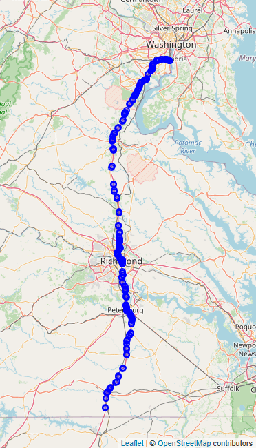 I-95in Virginia map