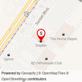 Staples on Sunset Boulevard, New Castle Delaware - location map