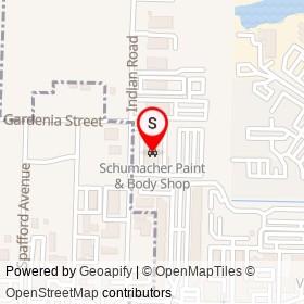 Schumacher Paint & Body Shop on Indian Road, West Palm Beach Florida - location map