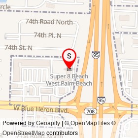Super 8 Beach West Palm Beach on West Blue Heron Boulevard, Riviera Beach Florida - location map
