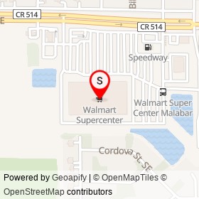 Walmart Supercenter on Malabar Road Southeast, Palm Bay Florida - location map