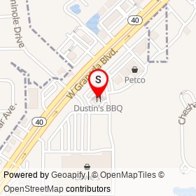 Dustin's BBQ on West Granada Boulevard, Ormond Beach Florida - location map