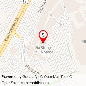 Six String Grill & Stage on Patriot Place, Foxborough Massachusetts - location map