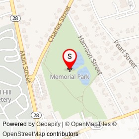 Memorial Park on , Reading Massachusetts - location map
