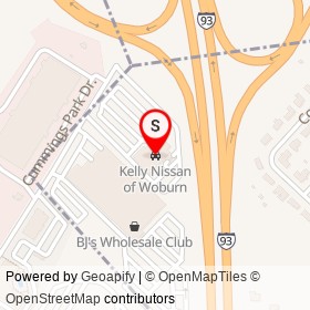 Kelly Nissan of Woburn on Cedar Street, Stoneham Massachusetts - location map