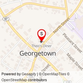 Theo's Diner on North Street, Georgetown Massachusetts - location map