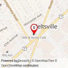 Milk & Honey Cafe on Baltimore Avenue, Beltsville Maryland - location map