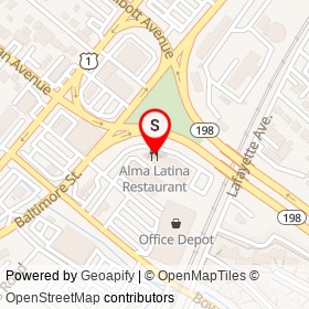 Alma Latina Restaurant on Baltimore Avenue, Laurel Maryland - location map