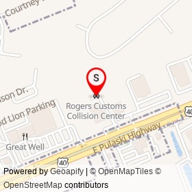 Rogers Customs Collision Center on East Pulaski Highway, Elkton Maryland - location map