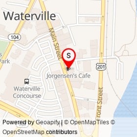 Jorgensen's Cafe on Main Street, Waterville Maine - location map
