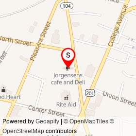 Jorgensens cafe and Deli on Main Street, Waterville Maine - location map