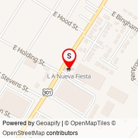 L A Nueva Fiesta on South Brightleaf Boulevard, Smithfield North Carolina - location map