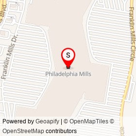 Philadelphia Mills on Franklin Mills Circle, Philadelphia Pennsylvania - location map