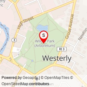 Wilcox Park on , Westerly Rhode Island - location map