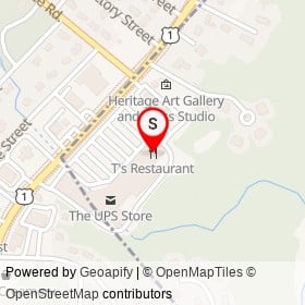 T's Restaurant on Post Road, East Greenwich Rhode Island - location map
