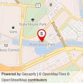 Waterplace Park stage on American Express Plaza, Providence Rhode Island - location map