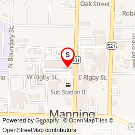 Simpson Hardware on West Rigby Street, Manning South Carolina - location map