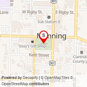 Manning on , Manning South Carolina - location map