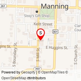 Walker Tire on South Mill Street, Manning South Carolina - location map