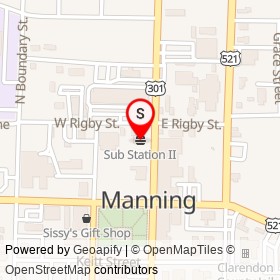Sub Station II on West Rigby Street, Manning South Carolina - location map