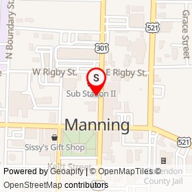 Barber Shop on North Brooks Street, Manning South Carolina - location map