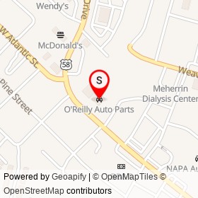O'Reilly Auto Parts on US 58 Business, Emporia Virginia - location map