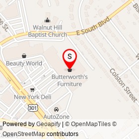 Butterworth's Furniture on South Crater Road, Petersburg Virginia - location map