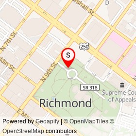 Richmond, VA Mile Marker 0 on North 9th Street, Richmond Virginia - location map