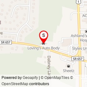 Loving's Auto Body on Ashcake Road, Ashland Virginia - location map