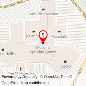 Modell's Sporting Goods on Potomac Mills Circle, Potomac Mills Virginia - location map